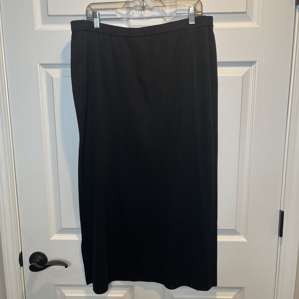 Ming Wang Black Maxi Skirt 1X Black Pull On Elastic Waist, Stretch, Slit Womens - Picture 3 of 11